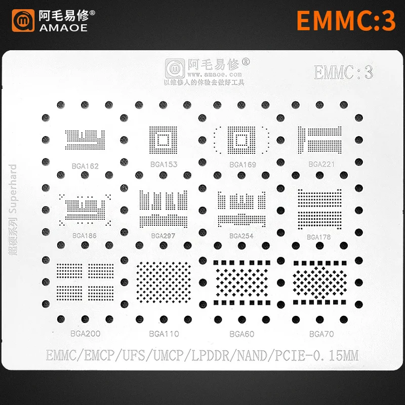Tasmota Flash Tool - Amaoe-Reballing Stencil, 0,15mm, Flash Nand, EMMC